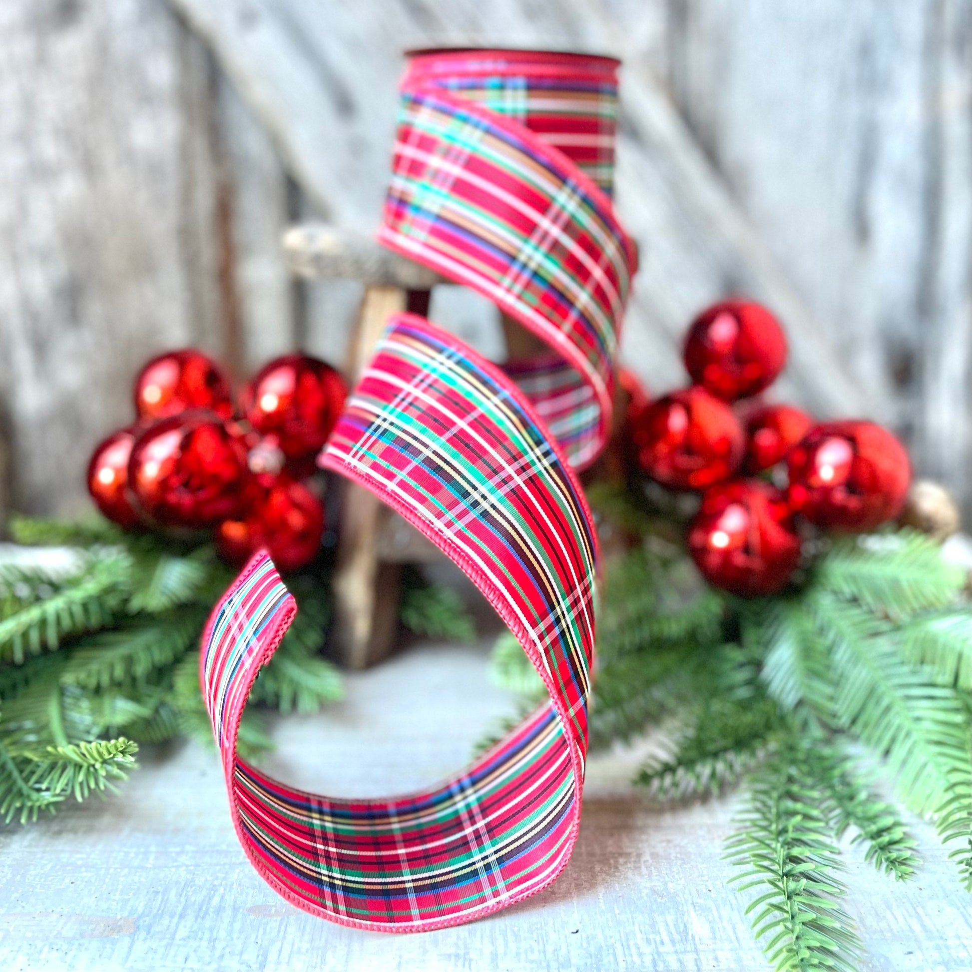 Christmas plaid ribbon, red plaid ribbon, 2.5 inch ribbon
