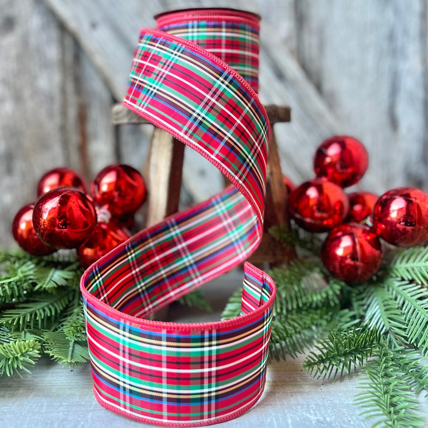 Christmas plaid ribbon, red plaid ribbon, 2.5 inch ribbon