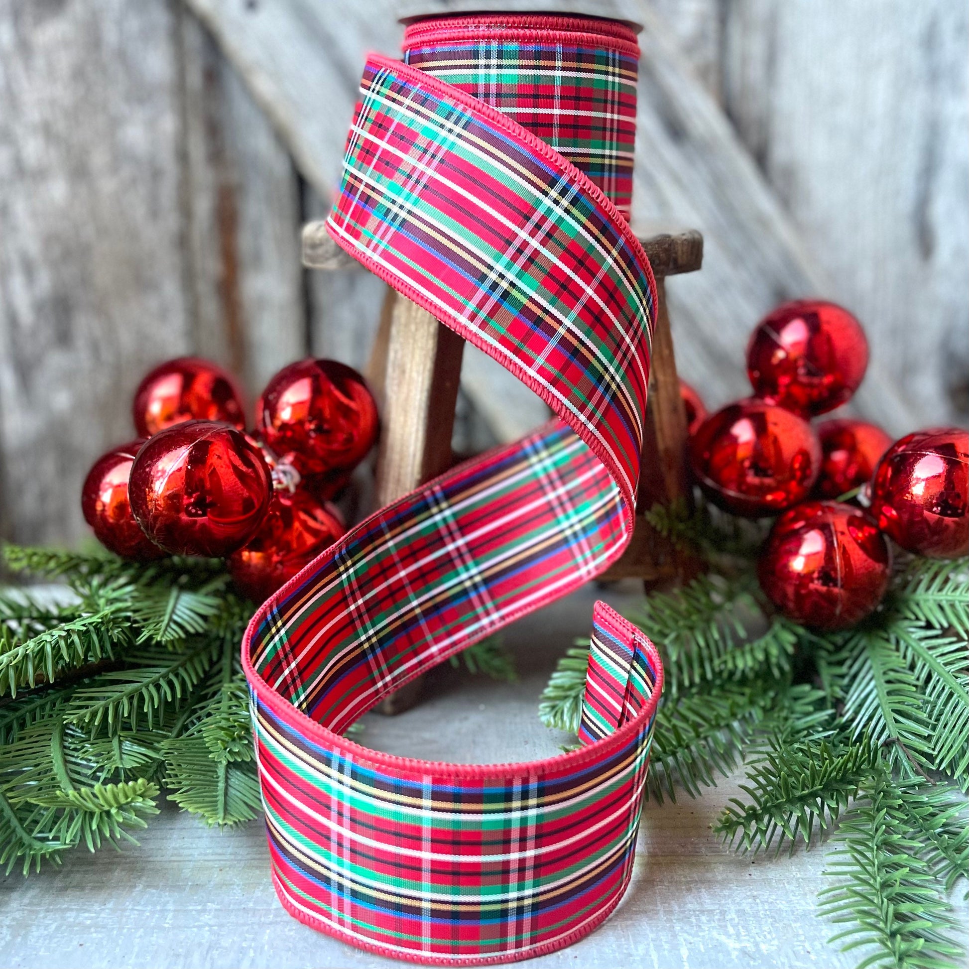 Christmas plaid ribbon, red plaid ribbon, 2.5 inch ribbon