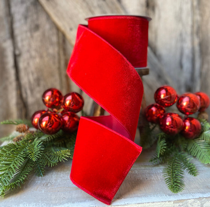 4" Farrisilk Red Velvet, Christmas Tree Ribbon