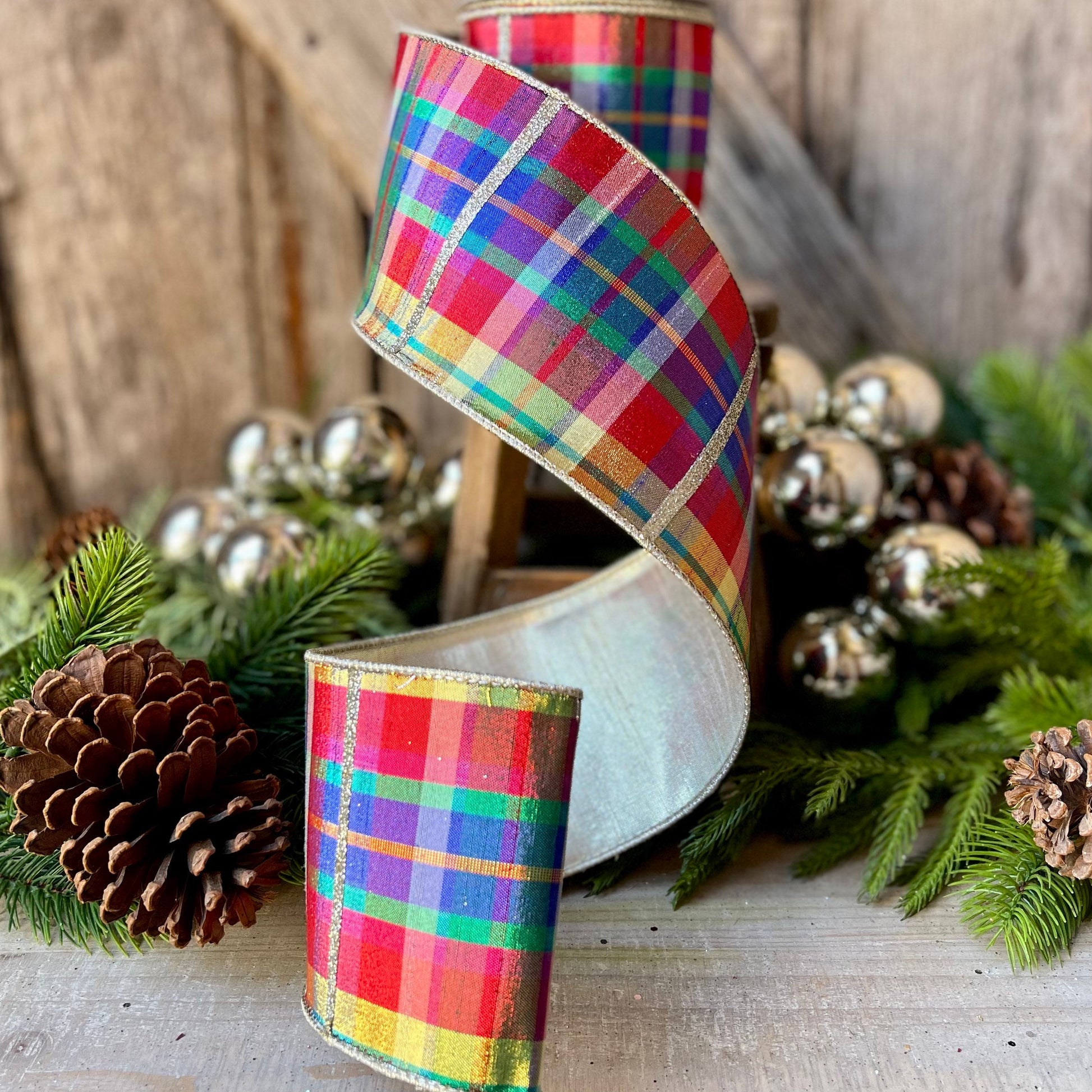 4" Amazing Plaid by Farrisilk, Christmas plaid Ribbon, Christmas Tree Ribbon