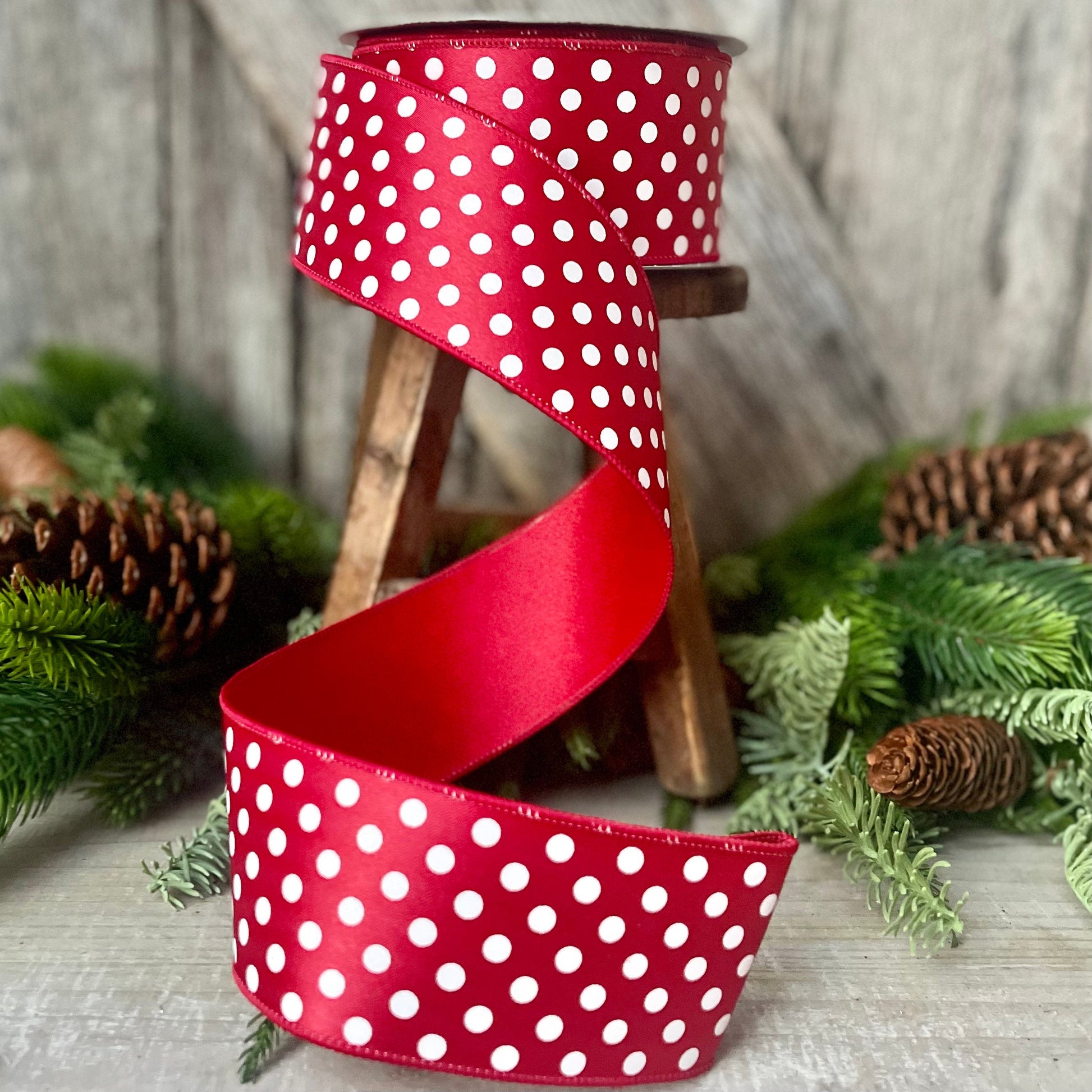 2.5" Red and White Polka dot ribbon, Farrislk Mini Dots, Christmas Ribbon