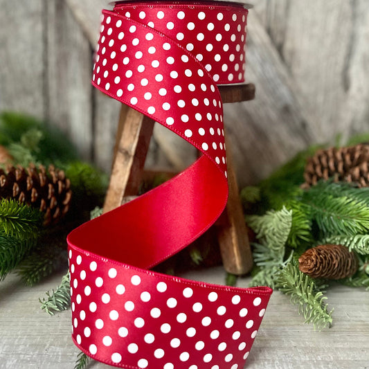 2.5" Red and White Polka dot ribbon, Farrislk Mini Dots