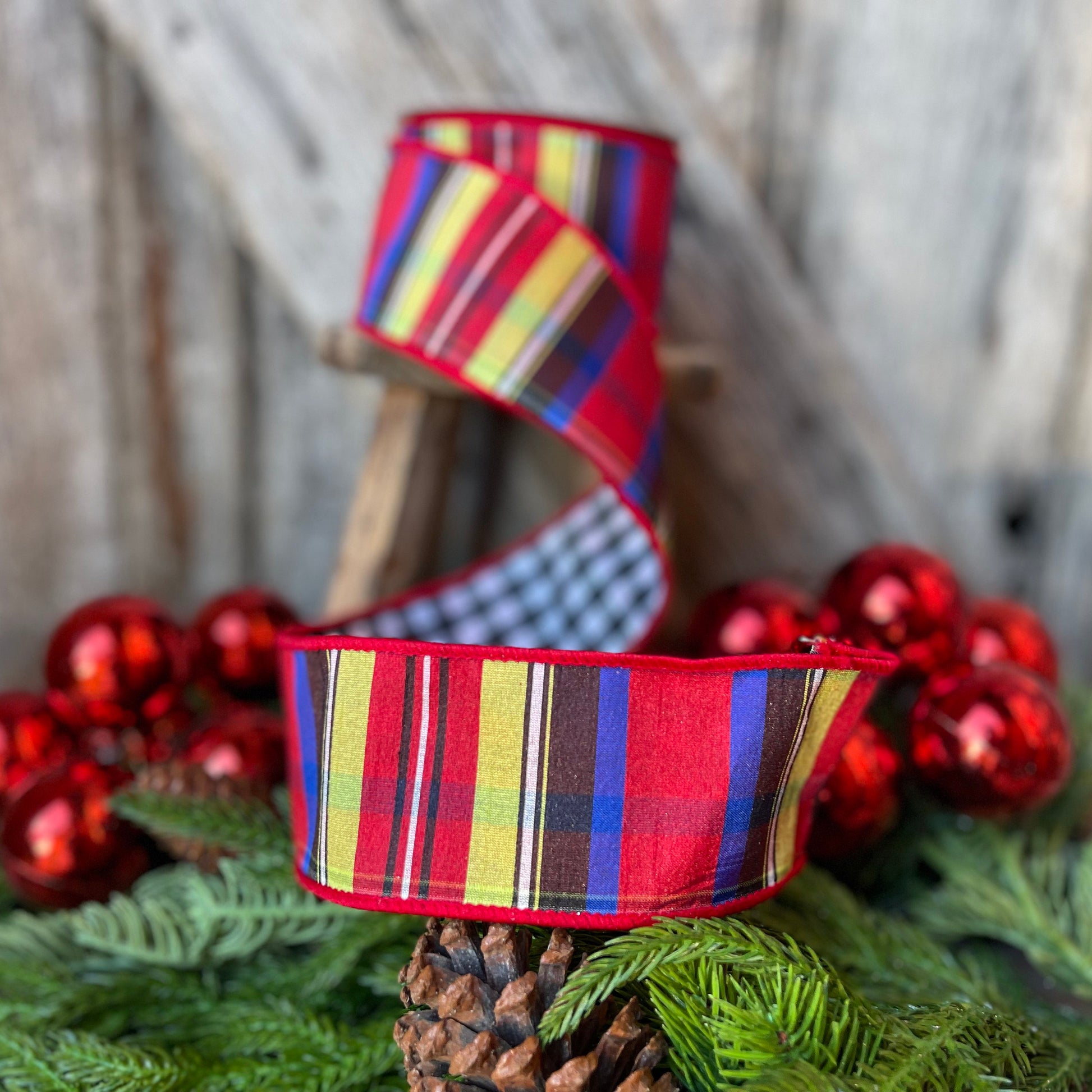 2.5" Nutcracker plaid ribbon, Christmas ribbon, Christmas plaid ribbon