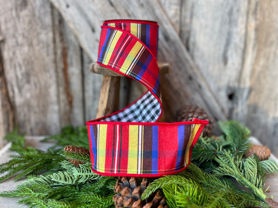 2.5" Nutcracker plaid ribbon, Farrisilk ribbon, Christmas ribbon