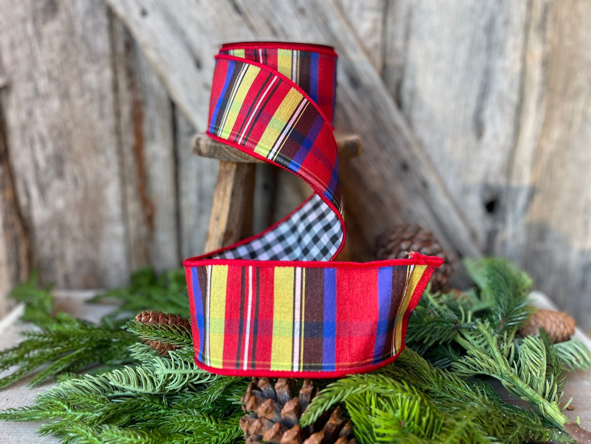 2.5" Nutcracker plaid ribbon, Christmas ribbon, Christmas plaid ribbon