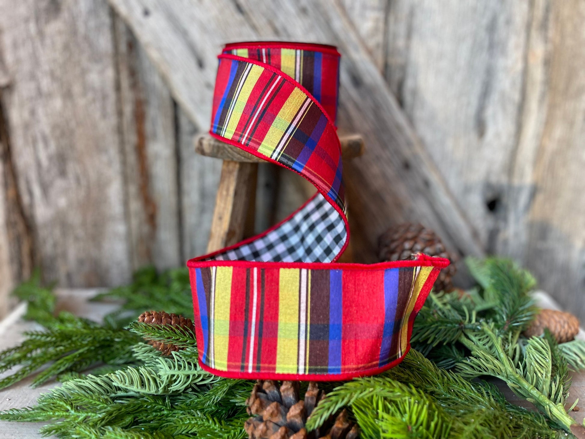 2.5" Nutcracker plaid ribbon, Christmas ribbon, Christmas plaid ribbon