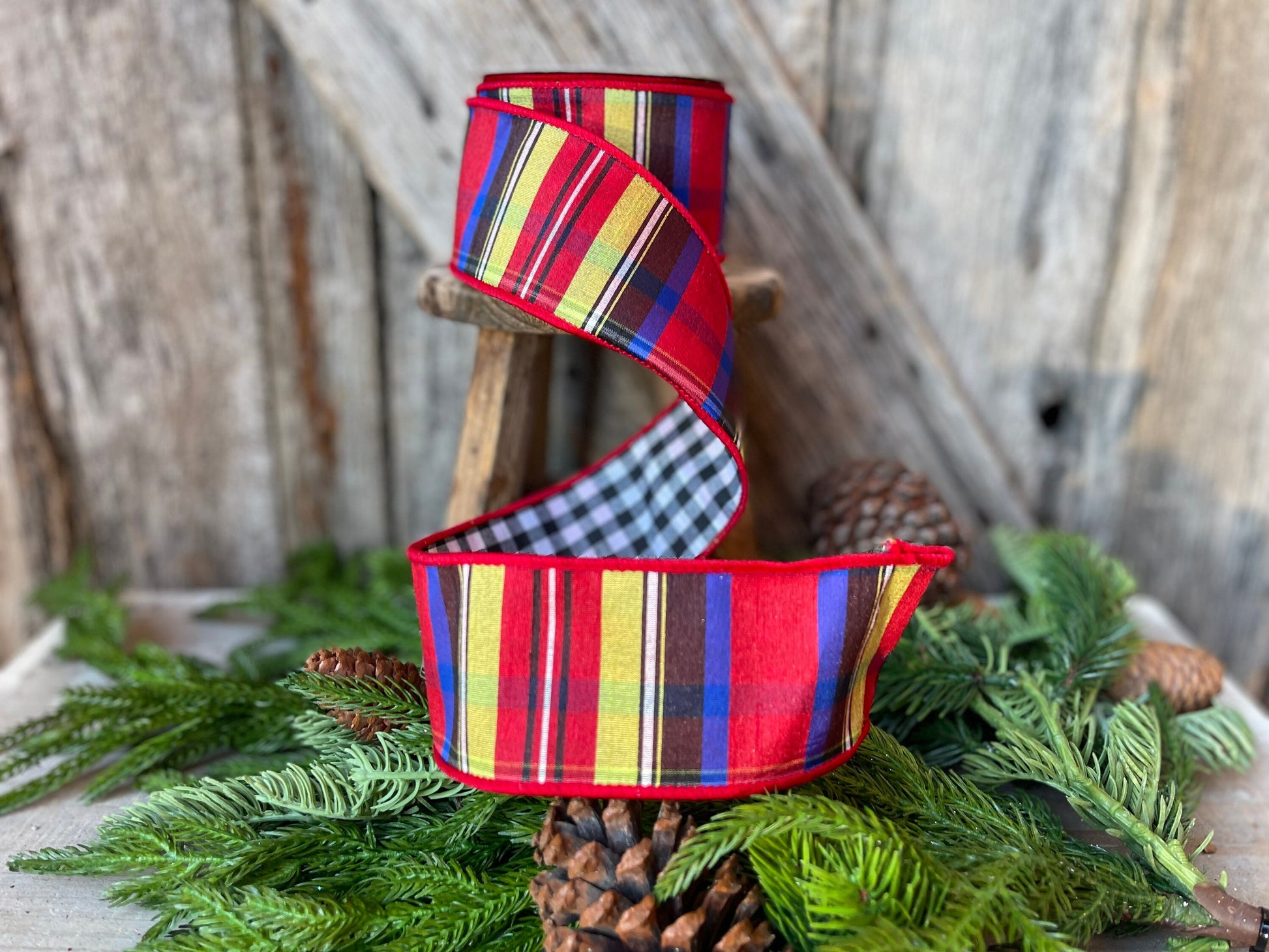 2.5" Nutcracker plaid ribbon, Christmas ribbon, Christmas plaid ribbon