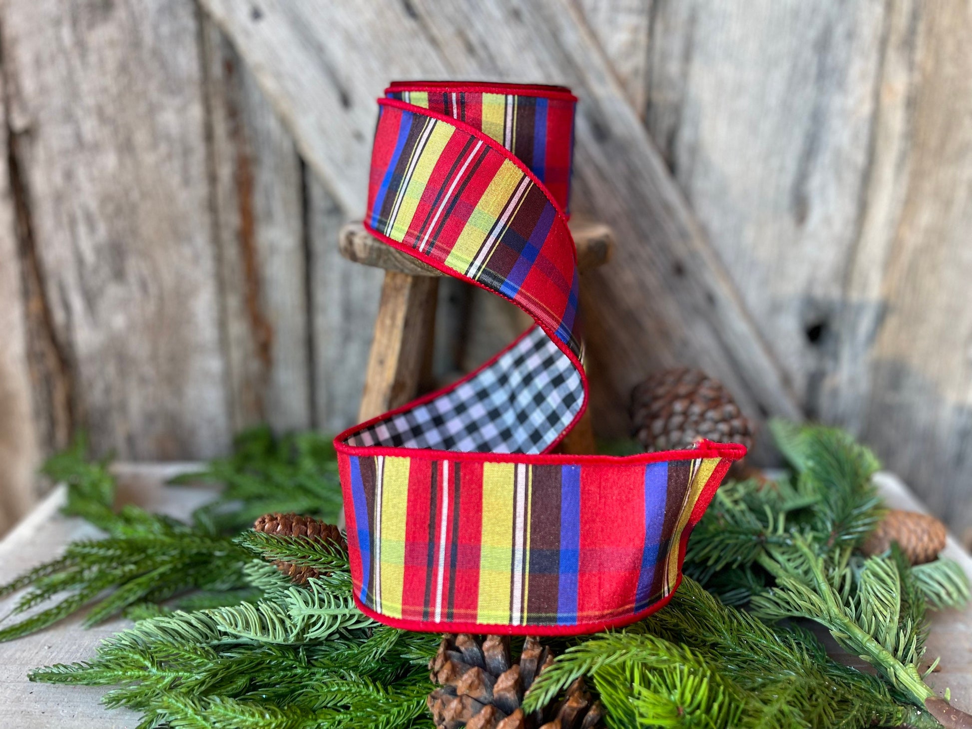 2.5" Nutcracker plaid ribbon, Christmas ribbon, Christmas plaid ribbon