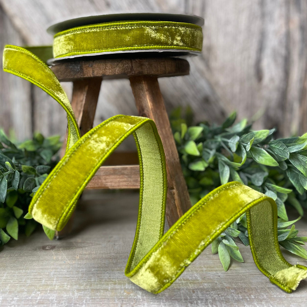 1" Lime Green Velvet Ribbon, Farrisilk Ribbon, Christmas Velvet Ribbon