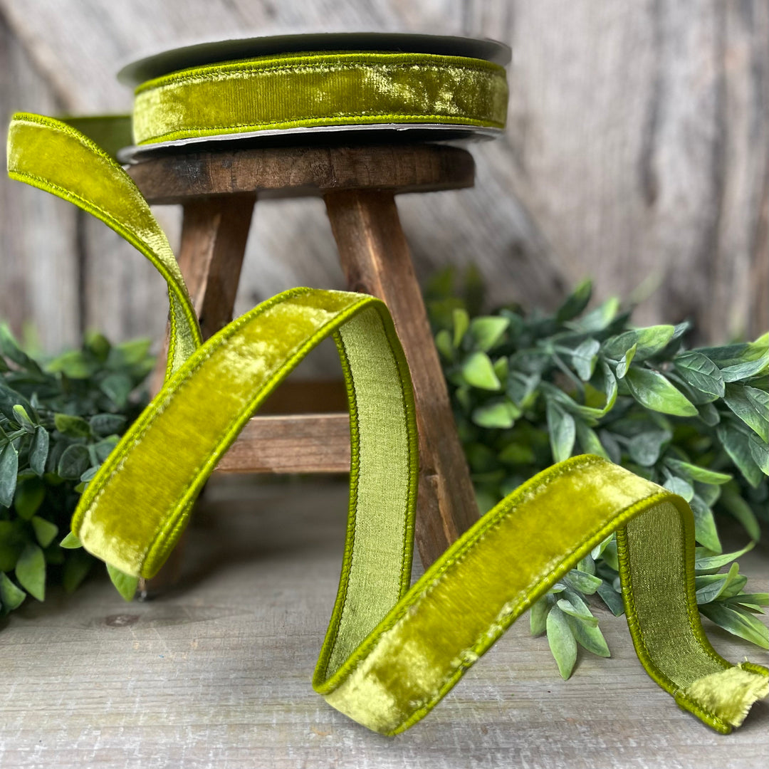 1" Lime Green Velvet Ribbon, Farrisilk Ribbon, Christmas Velvet Ribbon
