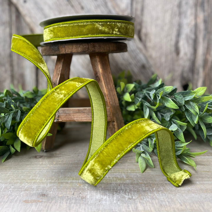 1" Lime Green Velvet Ribbon, Farrisilk Ribbon, Christmas Velvet Ribbon