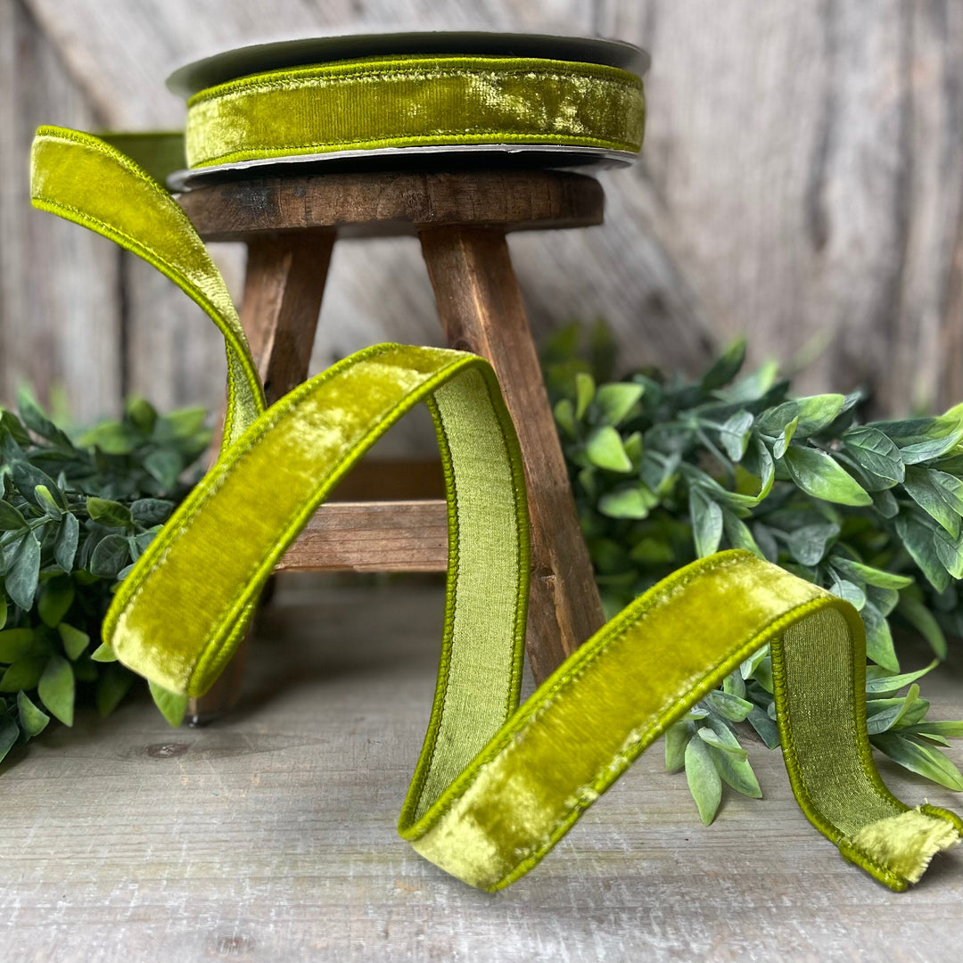 1" Lime Green Velvet Ribbon, Farrisilk Ribbon, Christmas Velvet Ribbon