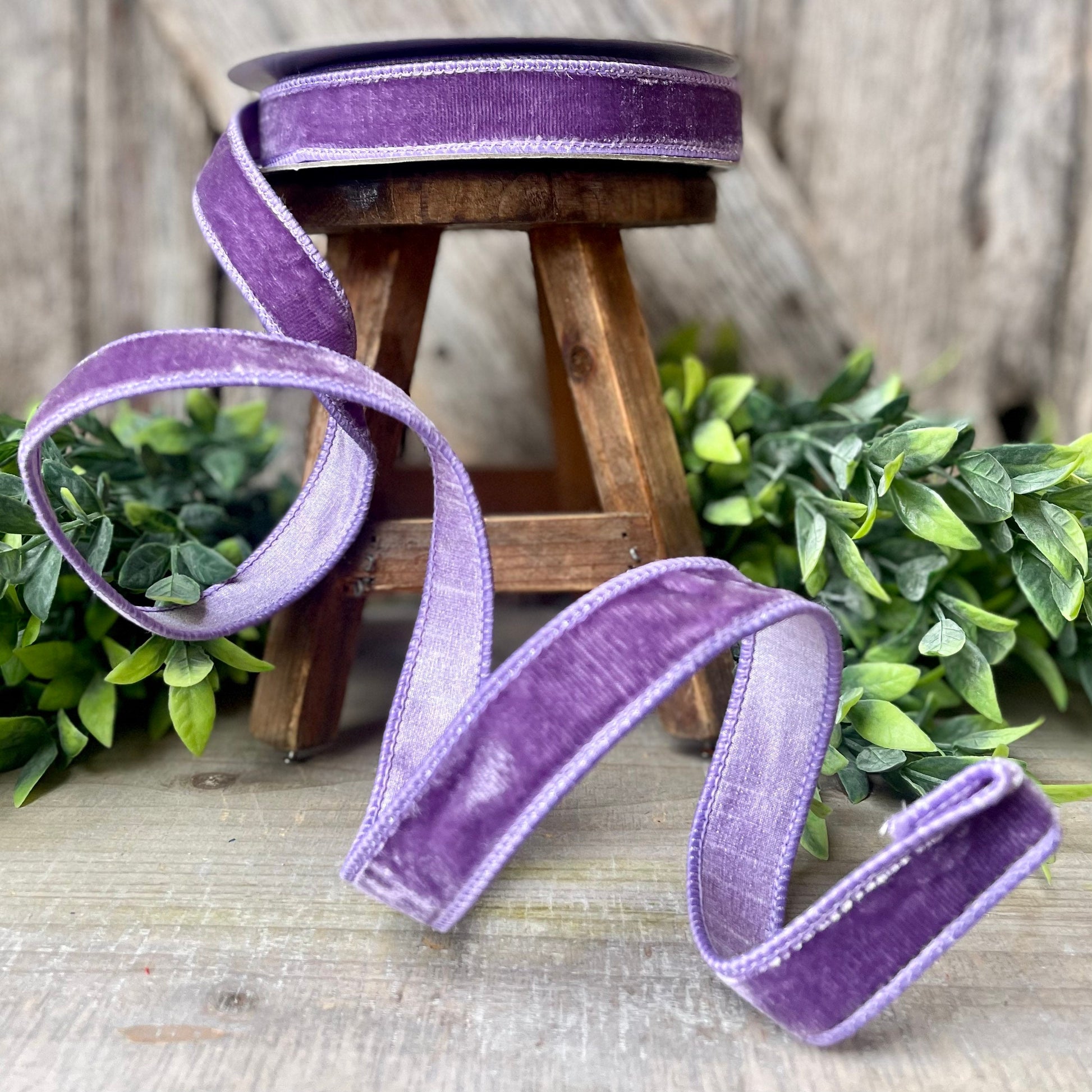 1" Violet Purple Velvet Ribbon, Farrisilk Wired Velvet Ribbon, Christmas Velvet Ribbon