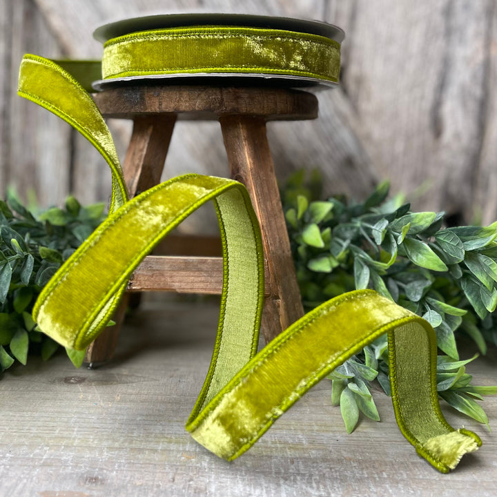 1" Lime Green Velvet Ribbon, Farrisilk Ribbon, Christmas Velvet Ribbon