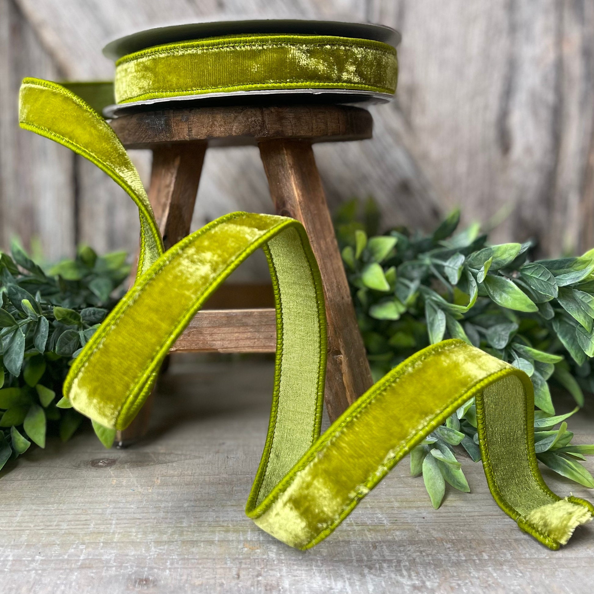 1" Lime Green Velvet Ribbon, Farrisilk Ribbon, Christmas Velvet Ribbon