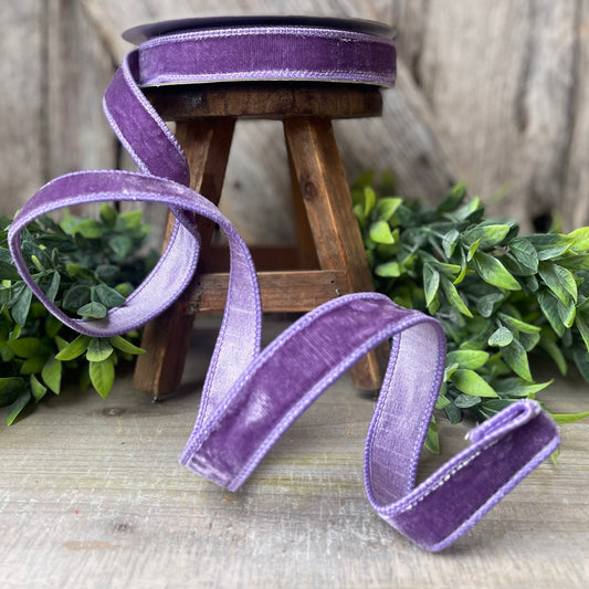 1" Violet Purple Velvet Ribbon, Farrisilk Wired Velvet Ribbon