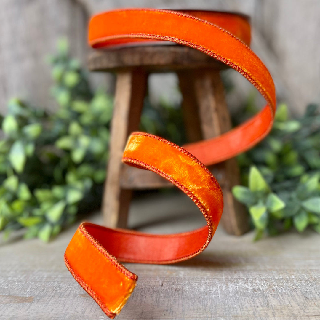 1” Orange Velvet Ribbon, Halloween Ribbon, Fall Ribbon
