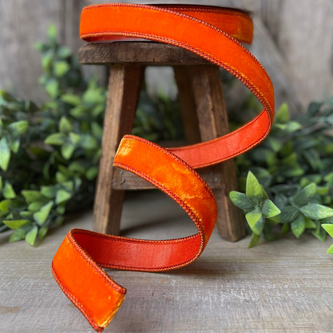 1” Orange Velvet Ribbon, Halloween Ribbon, Fall Ribbon