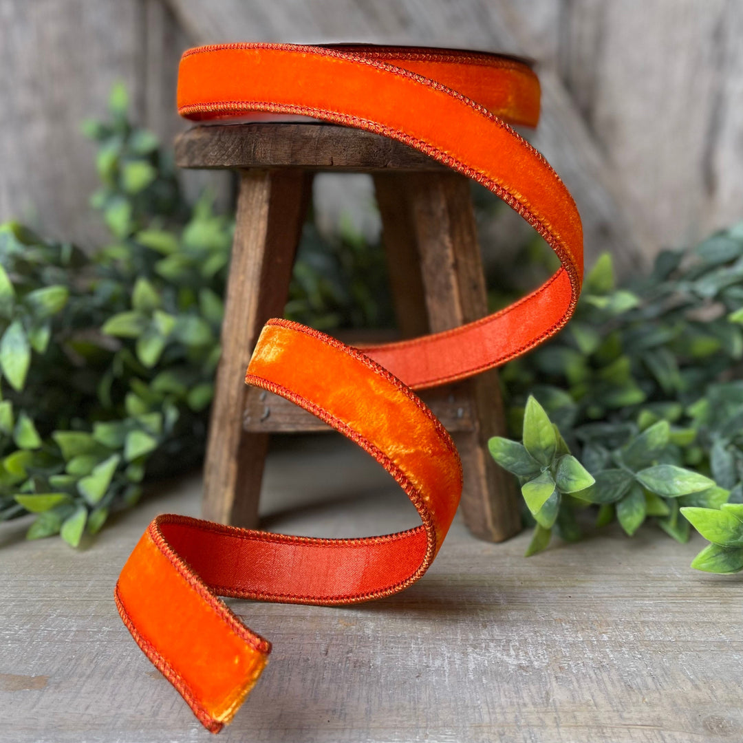 1” Orange Velvet Ribbon, Halloween Ribbon, Fall Ribbon
