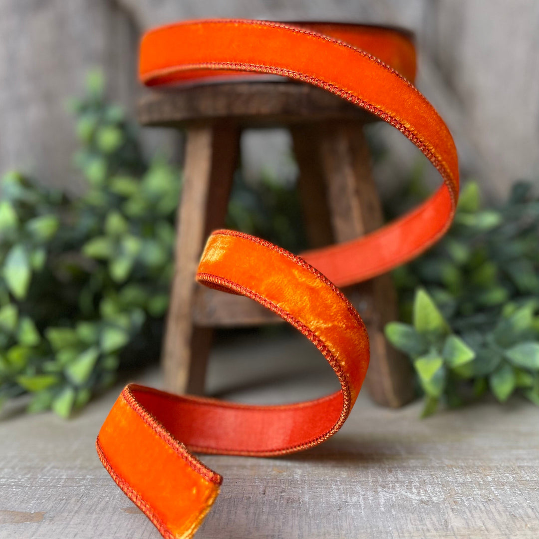 1” Orange Velvet Ribbon, Halloween Ribbon, Fall Ribbon