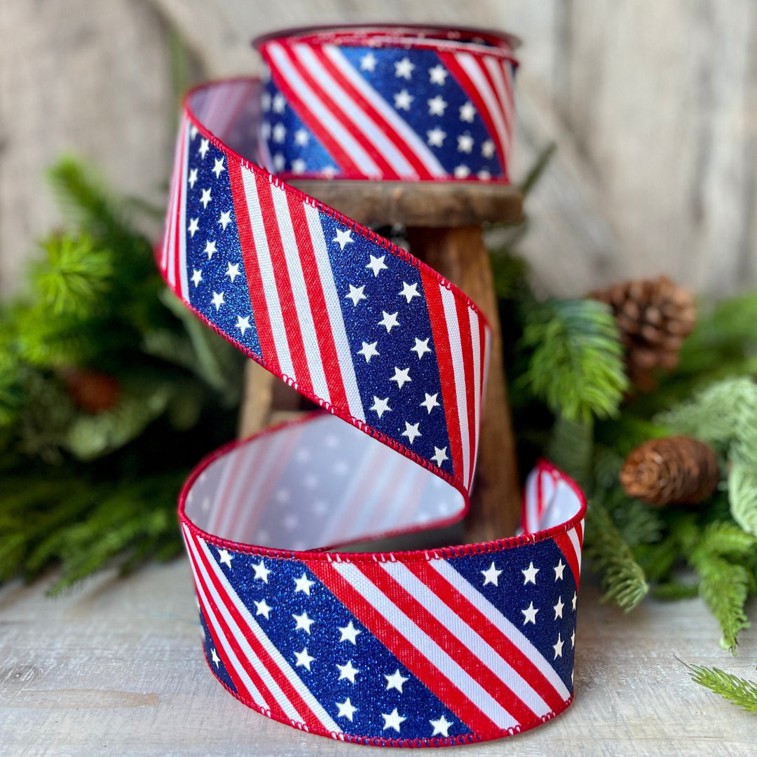 2.5&amp;quot; Stars and Stripes Patriotic Ribbon by Farrisilk, Patriotic Wired Ribbon, American Ribbon, 4th of July ribbon, Americana Decor