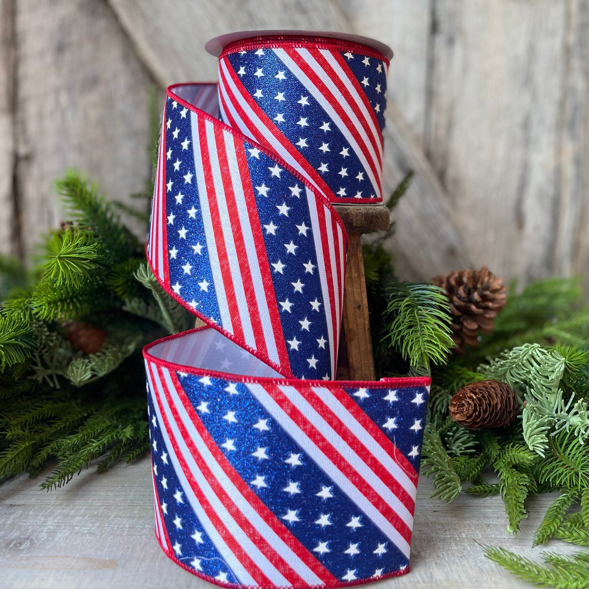 4&quot; Stars and Stripes Ribbon by Farrisilk, Patriotic Wired Ribbon, American Ribbon, 4th of July ribbon, Americana Decor, Wired Ribbon