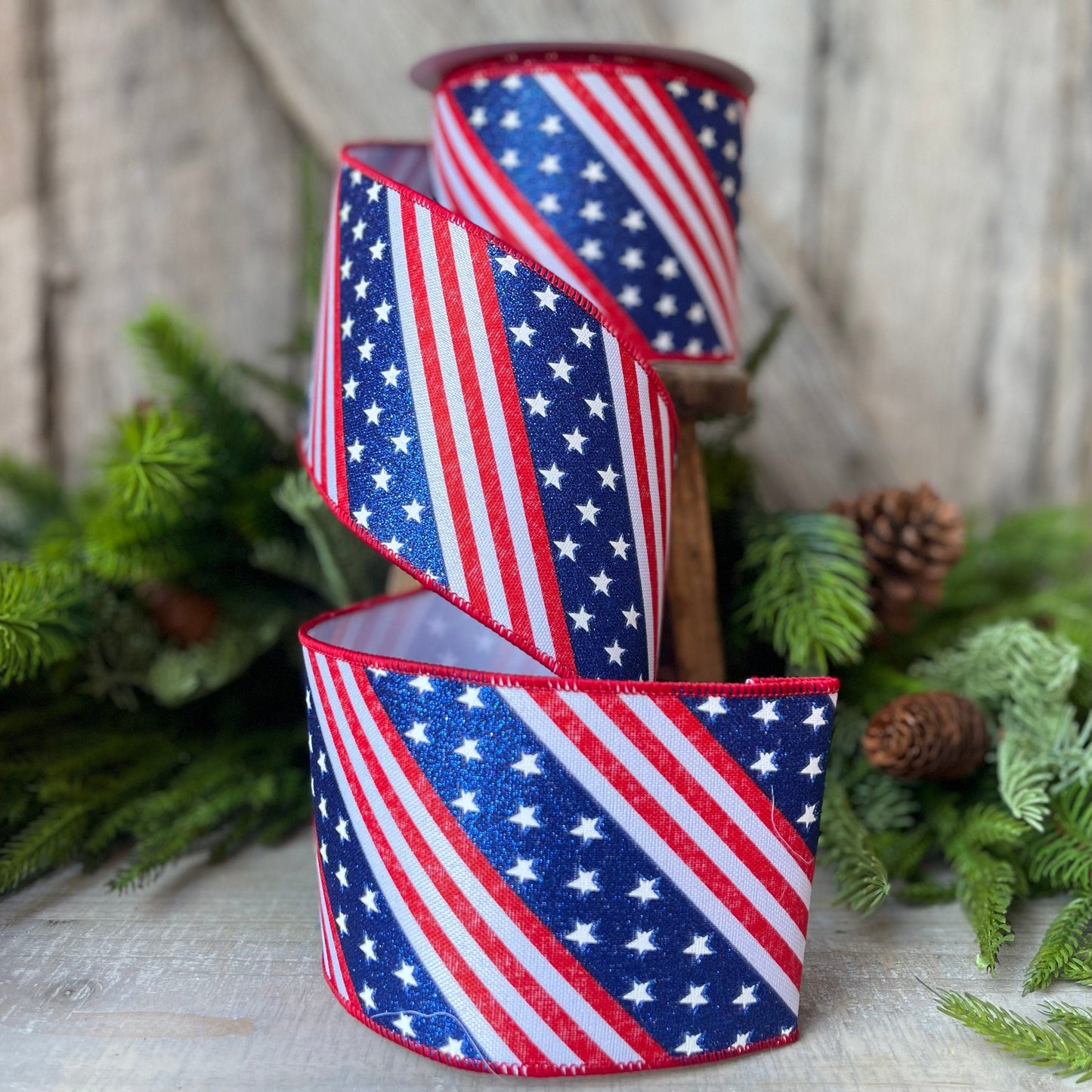 4&quot; Stars and Stripes Ribbon by Farrisilk, Patriotic Wired Ribbon, American Ribbon, 4th of July ribbon, Americana Decor, Wired Ribbon