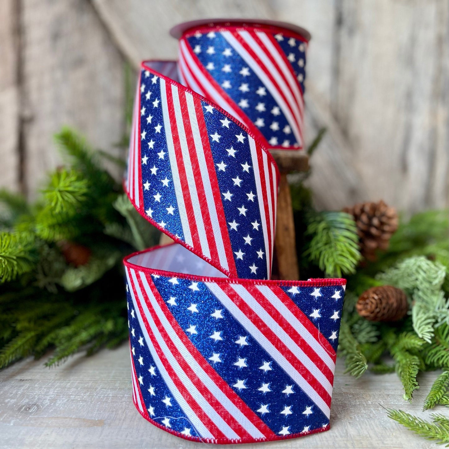 4&quot; Stars and Stripes Ribbon by Farrisilk, Patriotic Wired Ribbon, American Ribbon, 4th of July ribbon, Americana Decor, Wired Ribbon