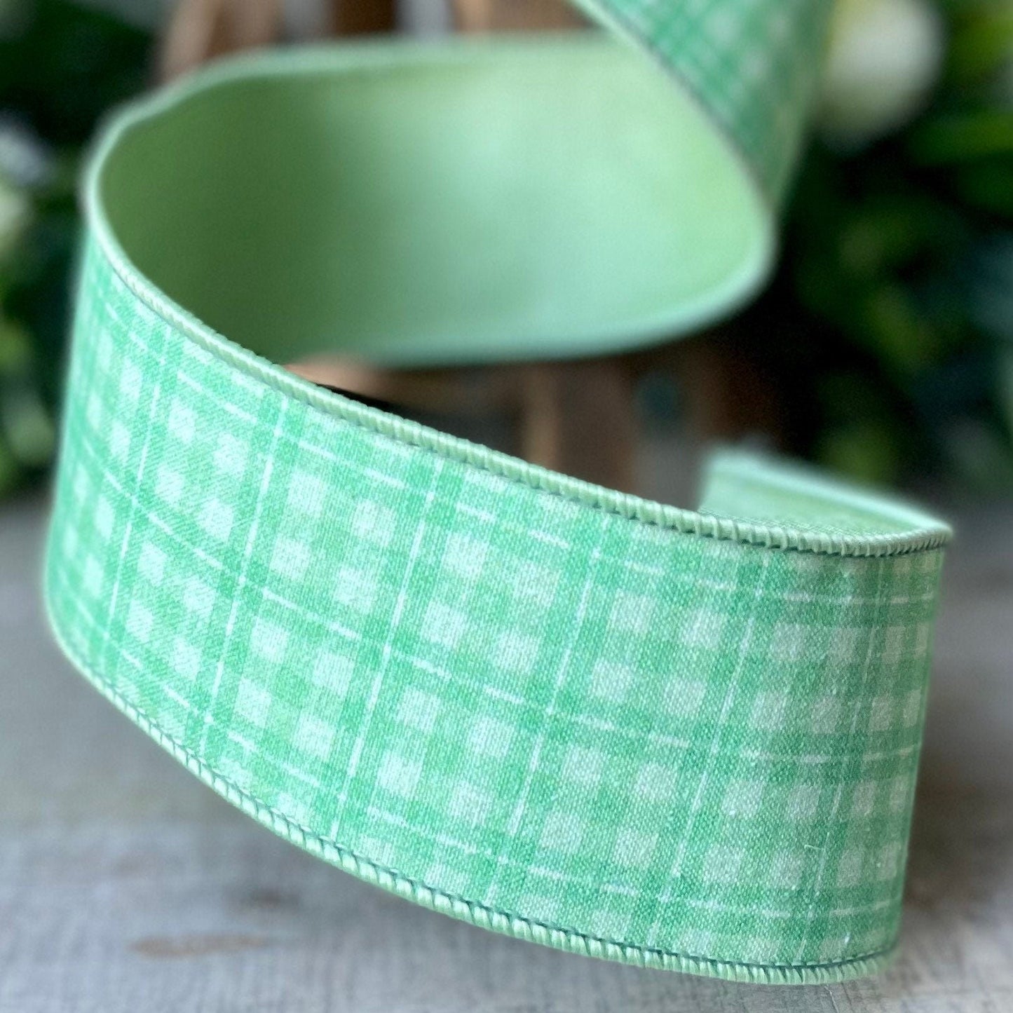 2.5&quot; Green Picnic Plaid by Farrisilk, Green wired Ribbon, Easter Ribbon, Summer Ribbon, Craft Supplies, Green Plaid Ribbon, spring ribbon