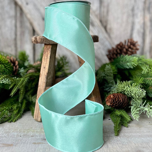 2.5&quot; Aqua  Wired Ribbon, Aqua Ribbon, Wired Ribbon, Spring Ribbon, Summer Ribbon, Pastel Ribbon, Seasonal Decor Ribbon