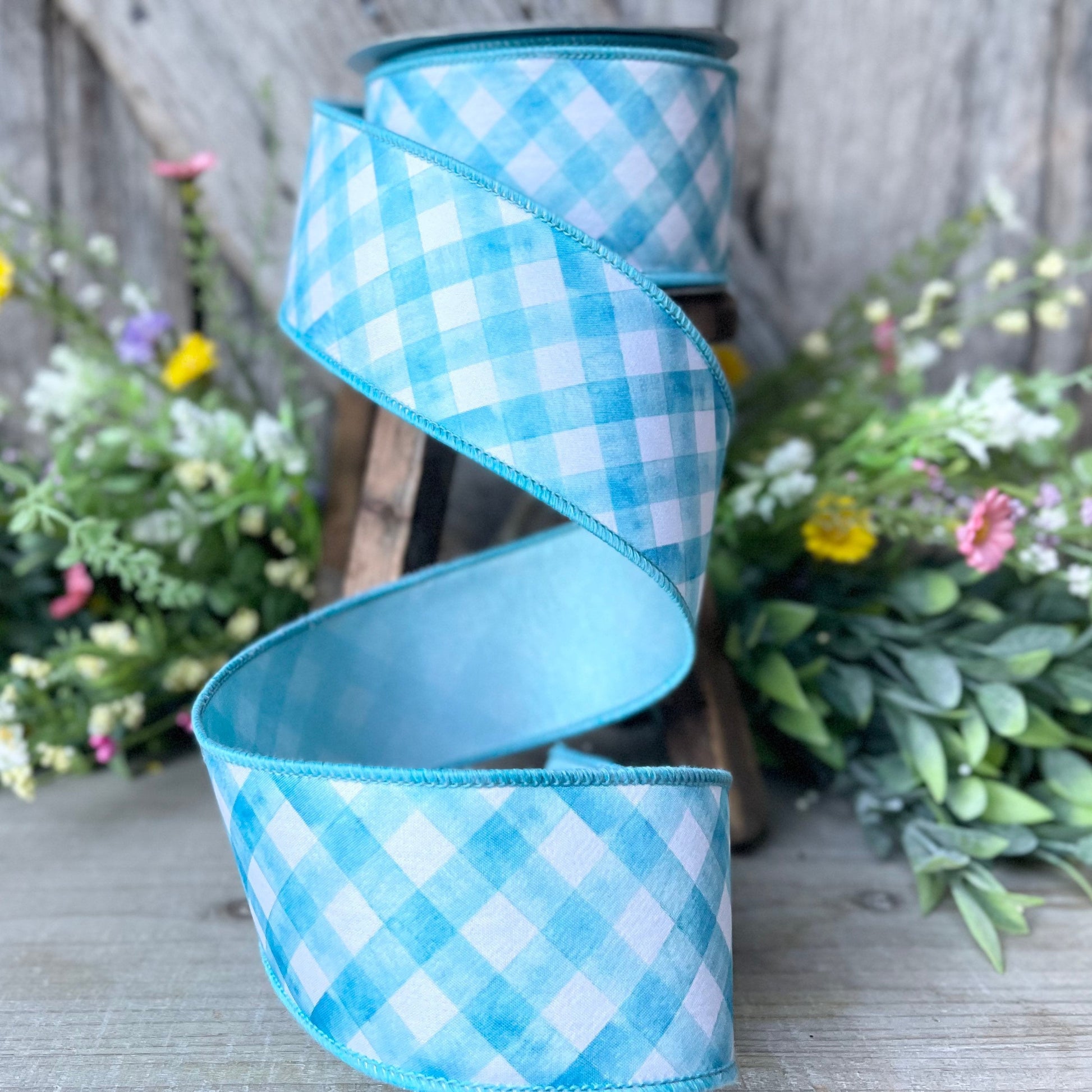 2.5&quot; Blue Watercolor Wired Ribbon by Farrisilk, Blue Fuchsia Ribbon, Spring Ribbon, Easter Ribbon, Blue and White Ribbon, Wired