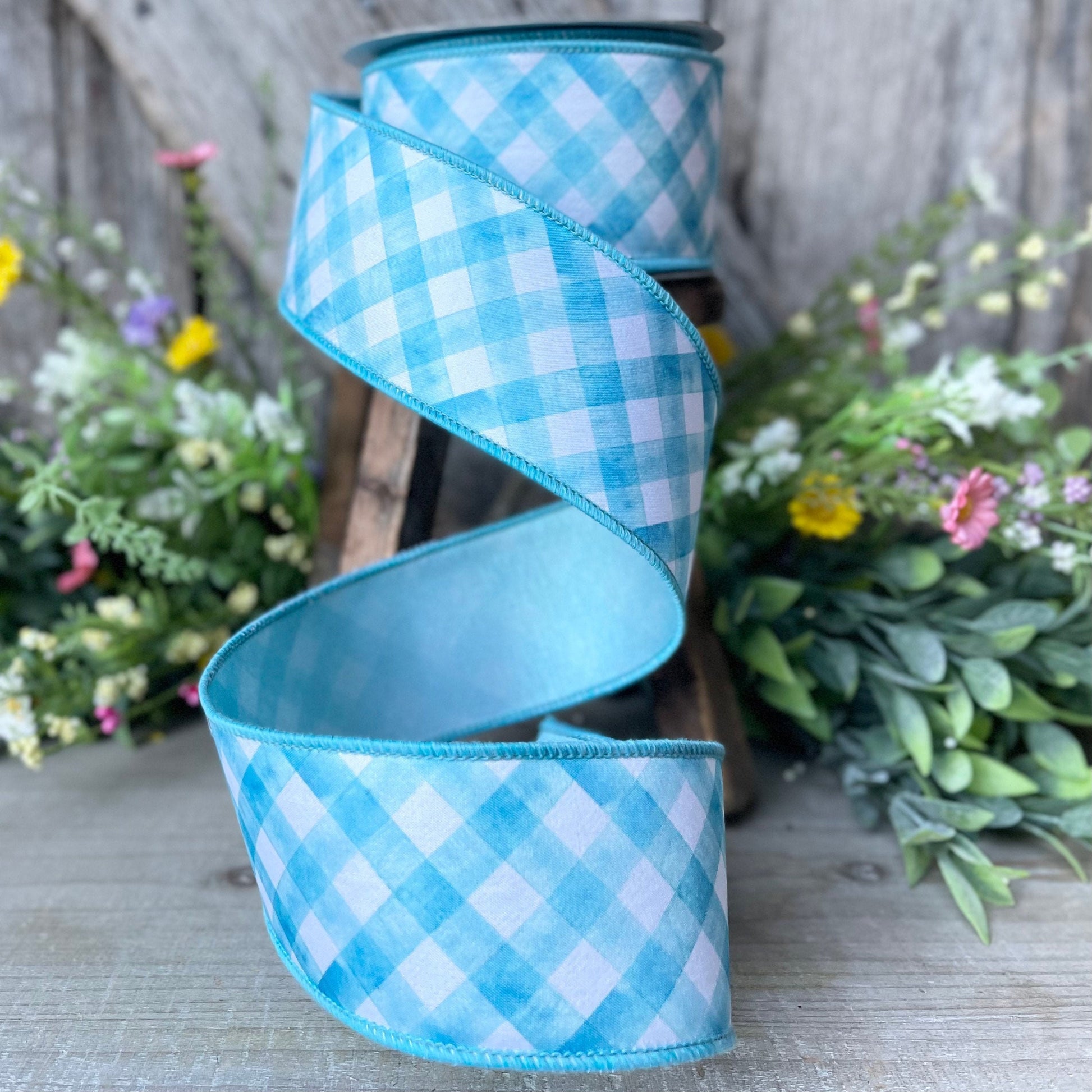 2.5&quot; Blue Watercolor Wired Ribbon by Farrisilk, Blue Fuchsia Ribbon, Spring Ribbon, Easter Ribbon, Blue and White Ribbon, Wired