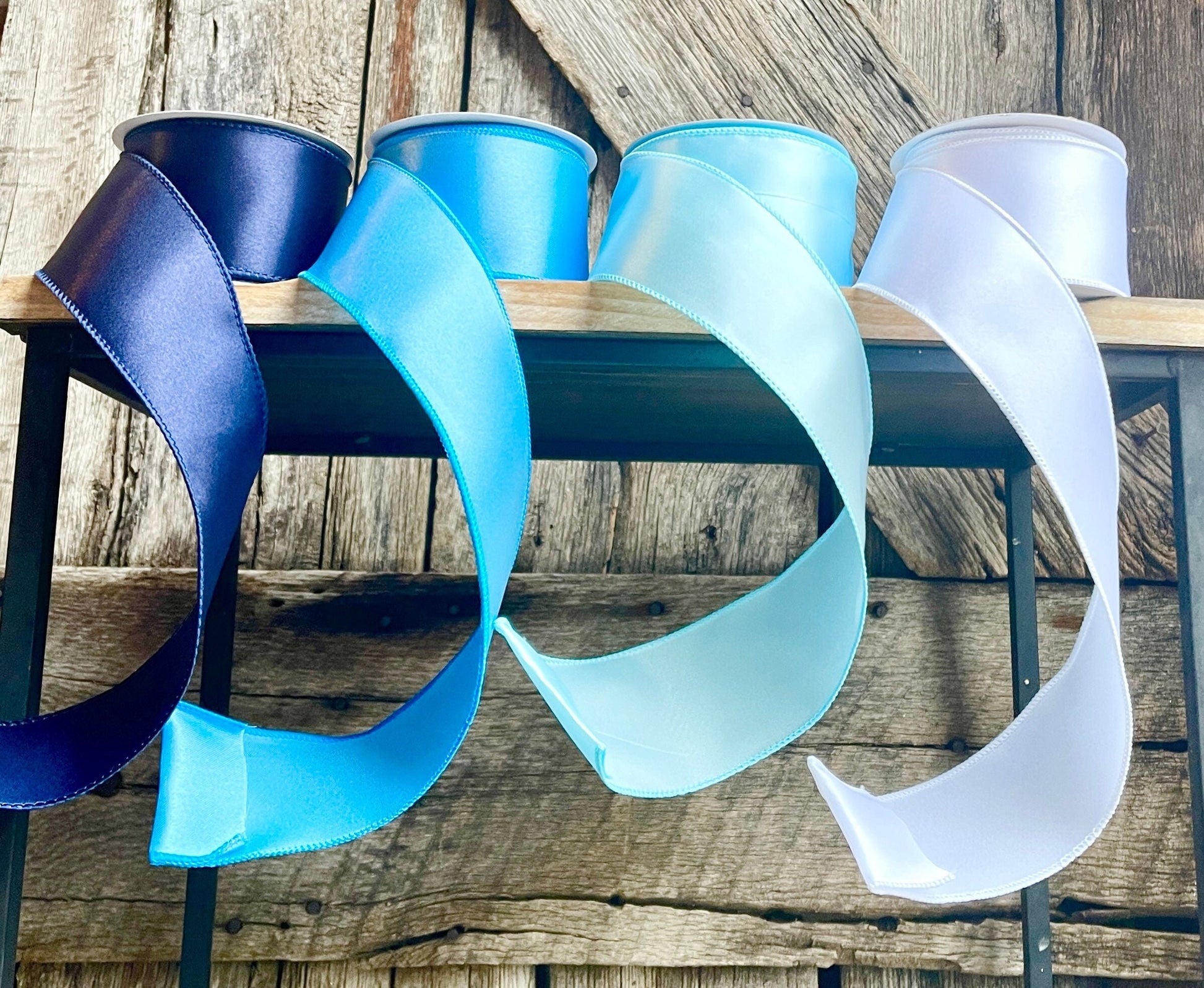 Wired ribbon, blue ribbon, spring ribbon, 2.5 inch ribbon, luxury ribbon, blue ombré ribbon, spring ribbon, satin ribbon, wreath supply