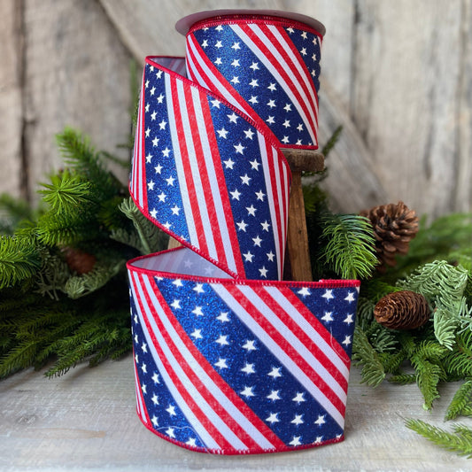 4&quot; Stars and Stripes Ribbon by Farrisilk, Patriotic Wired Ribbon, American Ribbon, 4th of July ribbon, Americana Decor, Wired Ribbon