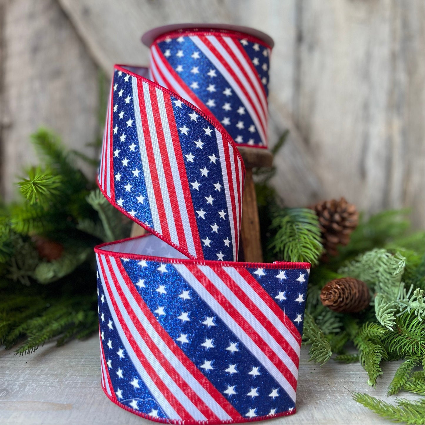 4&quot; Stars and Stripes Ribbon by Farrisilk, Patriotic Wired Ribbon, American Ribbon, 4th of July ribbon, Americana Decor, Wired Ribbon