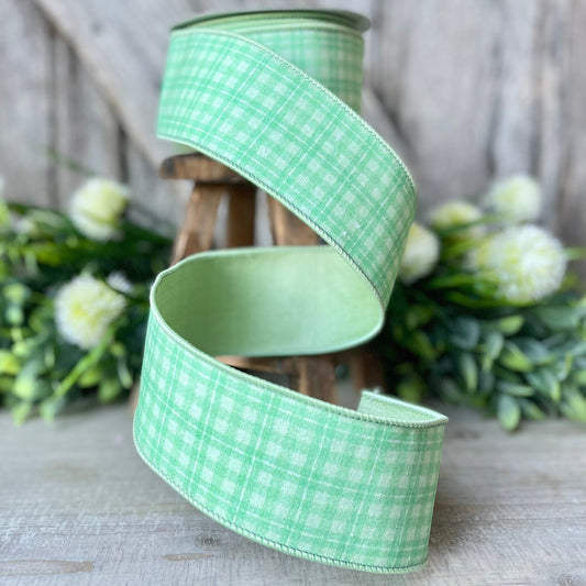 2.5&quot; Green Picnic Plaid by Farrisilk, Green wired Ribbon, Easter Ribbon, Summer Ribbon, Craft Supplies, Green Plaid Ribbon, spring ribbon