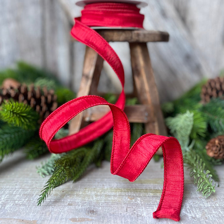 7/8&amp;quot; Wired Ribbon, Red Ribbon, Dupioni Ribbon, Narrow Ribbon, Wreath Supply