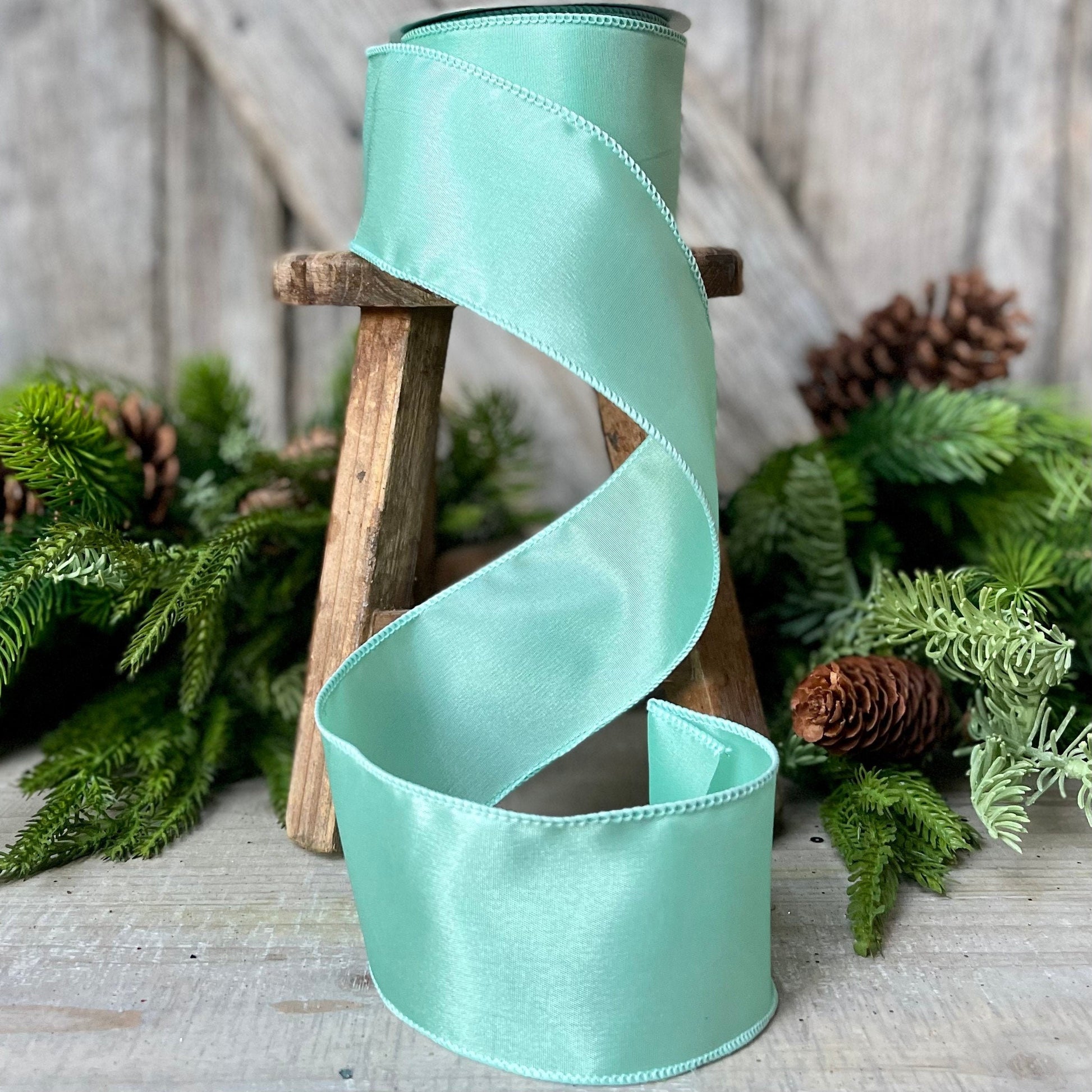2.5&quot; Aqua  Wired Ribbon, Aqua Ribbon, Wired Ribbon, Spring Ribbon, Summer Ribbon, Pastel Ribbon, Seasonal Decor Ribbon