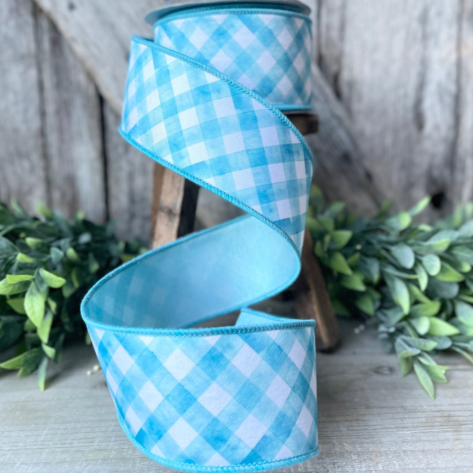 2.5&quot; Blue Watercolor Wired Ribbon by Farrisilk, Blue Fuchsia Ribbon, Spring Ribbon, Easter Ribbon, Blue and White Ribbon, Wired