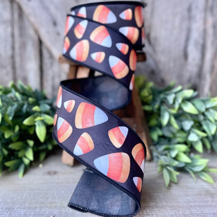 2.5&amp;quot; Candy Corn Wired Ribbon by Farrisilk, Halloween Ribbon, Candy Corn Decor, Wired Ribbon, Halloween Wreath Ribbon, Candy Corn Crafts
