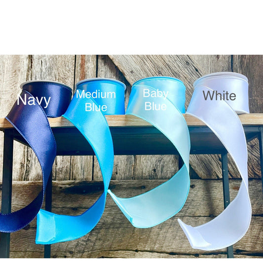Wired ribbon, blue ribbon, spring ribbon, 2.5 inch ribbon, luxury ribbon, blue ombré ribbon, spring ribbon, satin ribbon, wreath supply