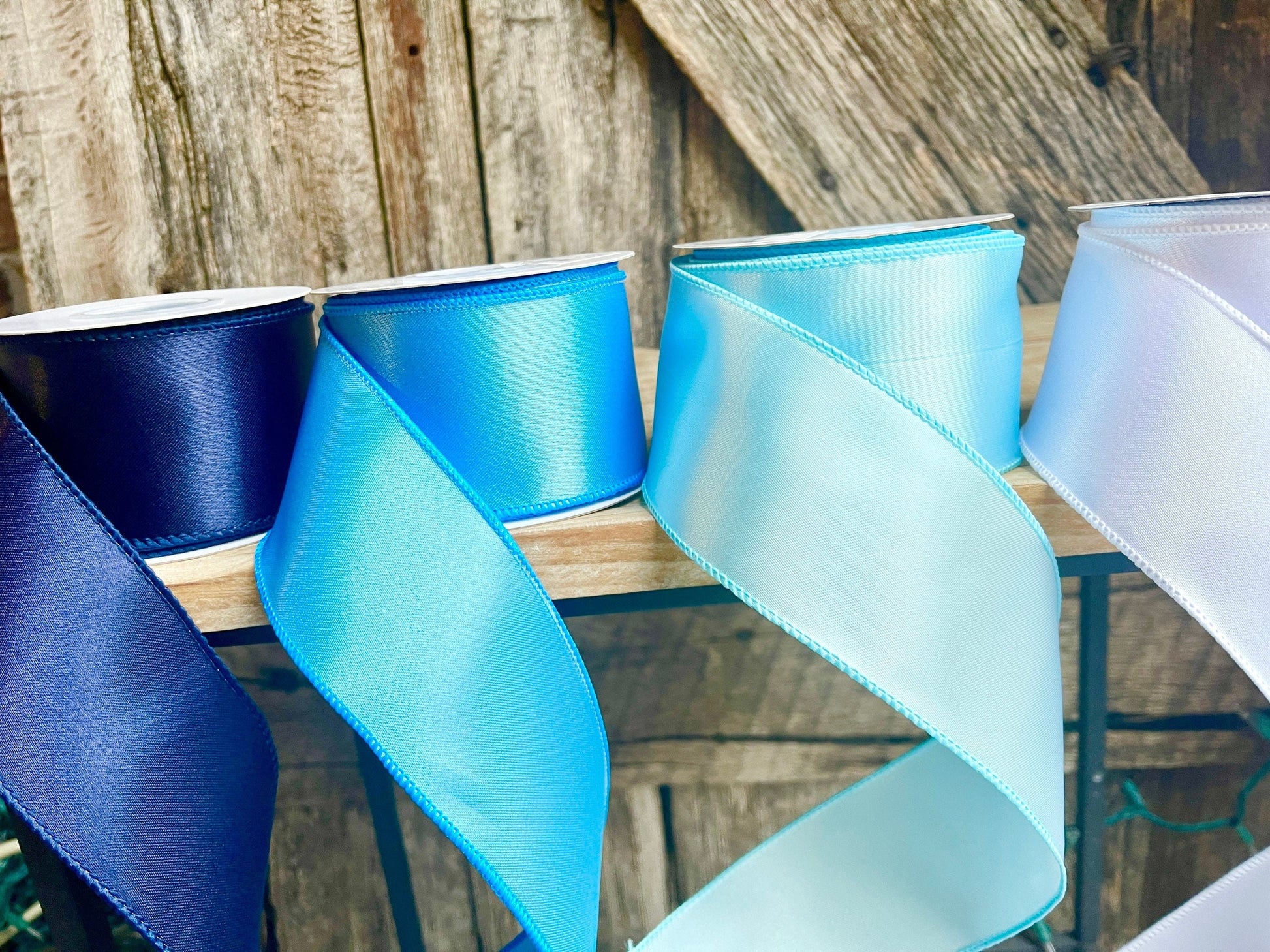 Wired ribbon, blue ribbon, spring ribbon, 2.5 inch ribbon, luxury ribbon, blue ombré ribbon, spring ribbon, satin ribbon, wreath supply