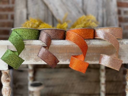 1.5" Fall Diamond Dust Wired Ribbon, Farrisilk Ribbon, Glitter Ribbon