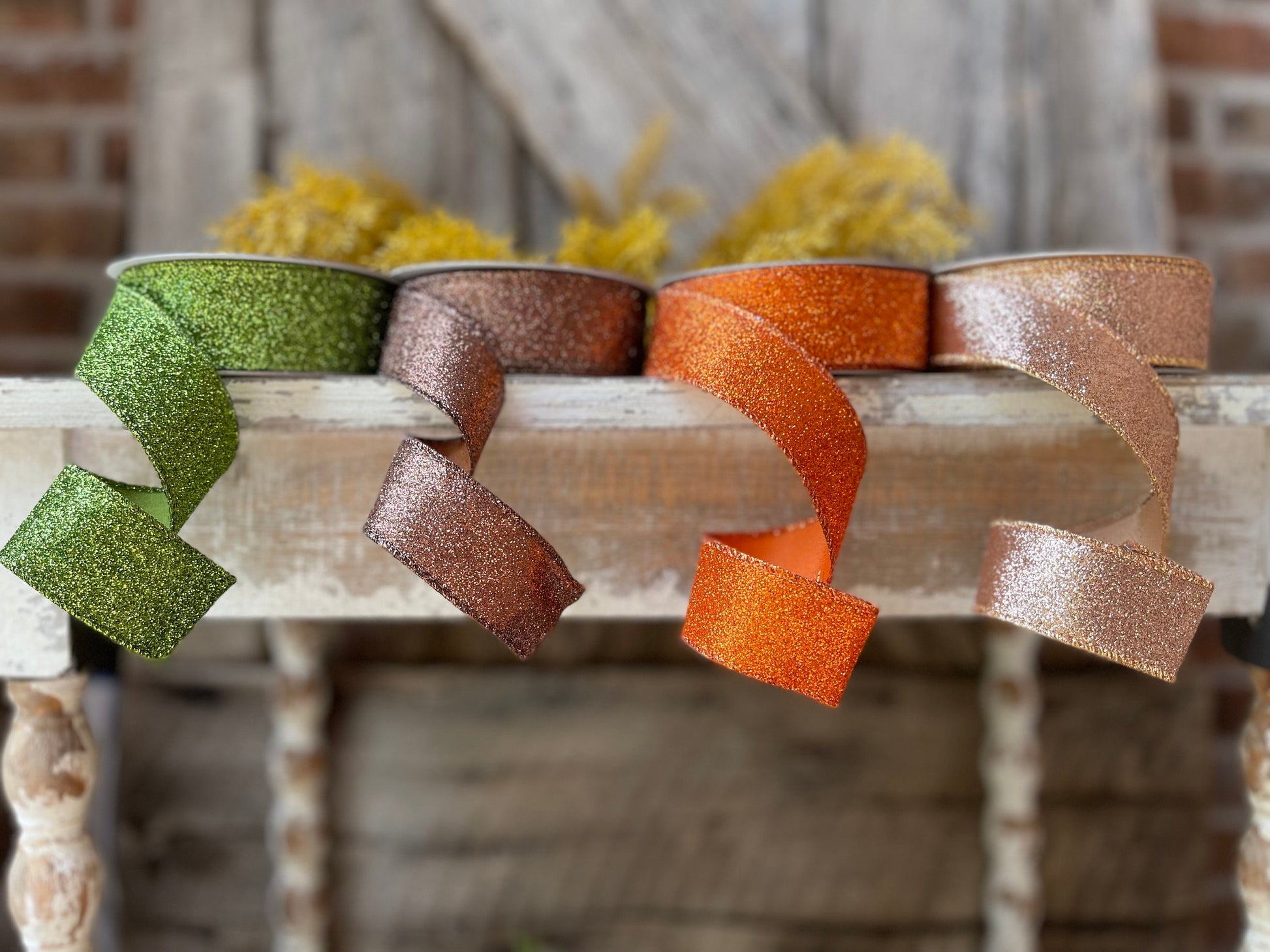 1.5" Fall Diamond Dust Wired Ribbon, Farrisilk Ribbon, Glitter Ribbon