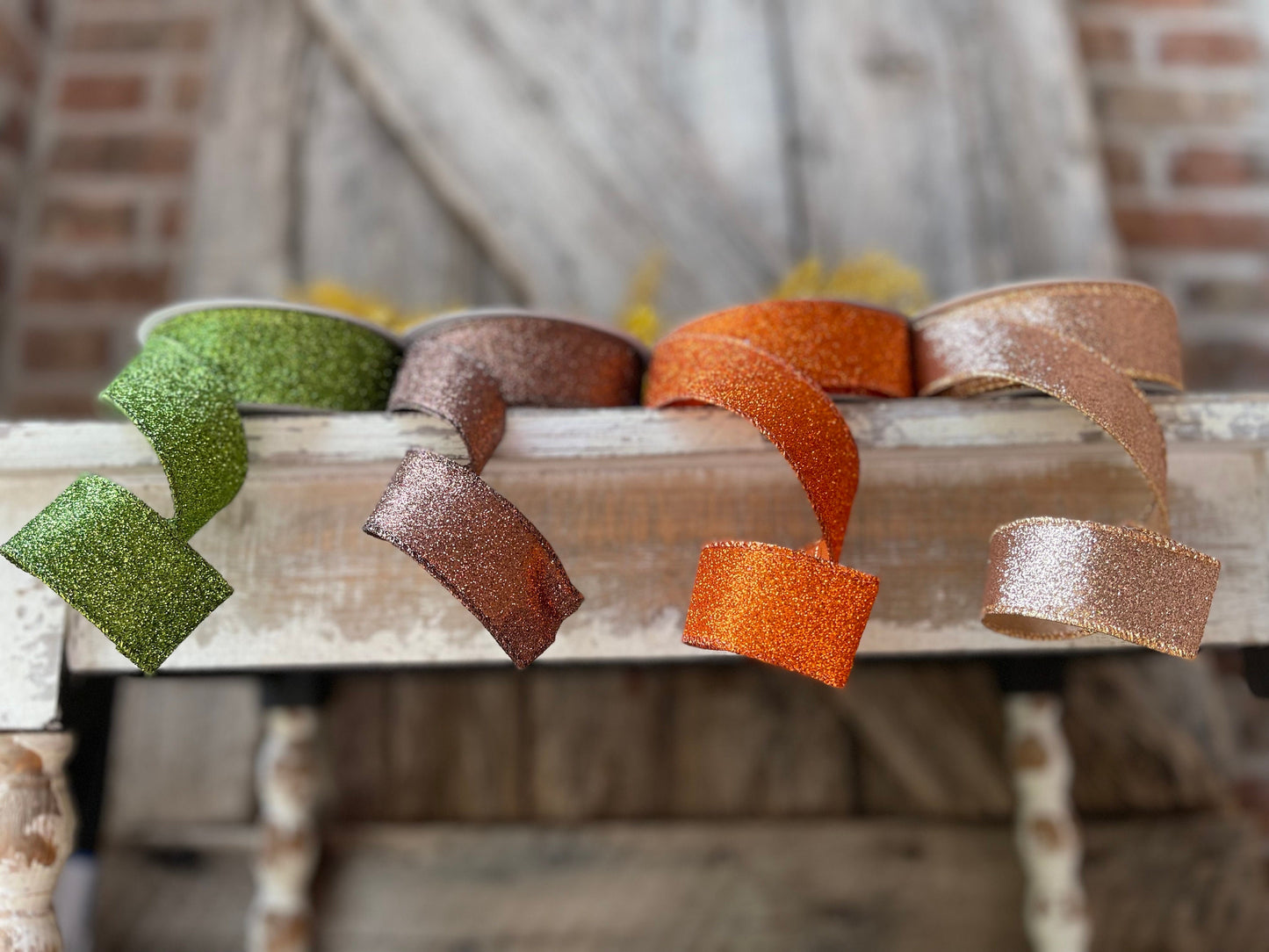 1.5" Fall Diamond Dust Wired Ribbon, Farrisilk Ribbon, Glitter Ribbon