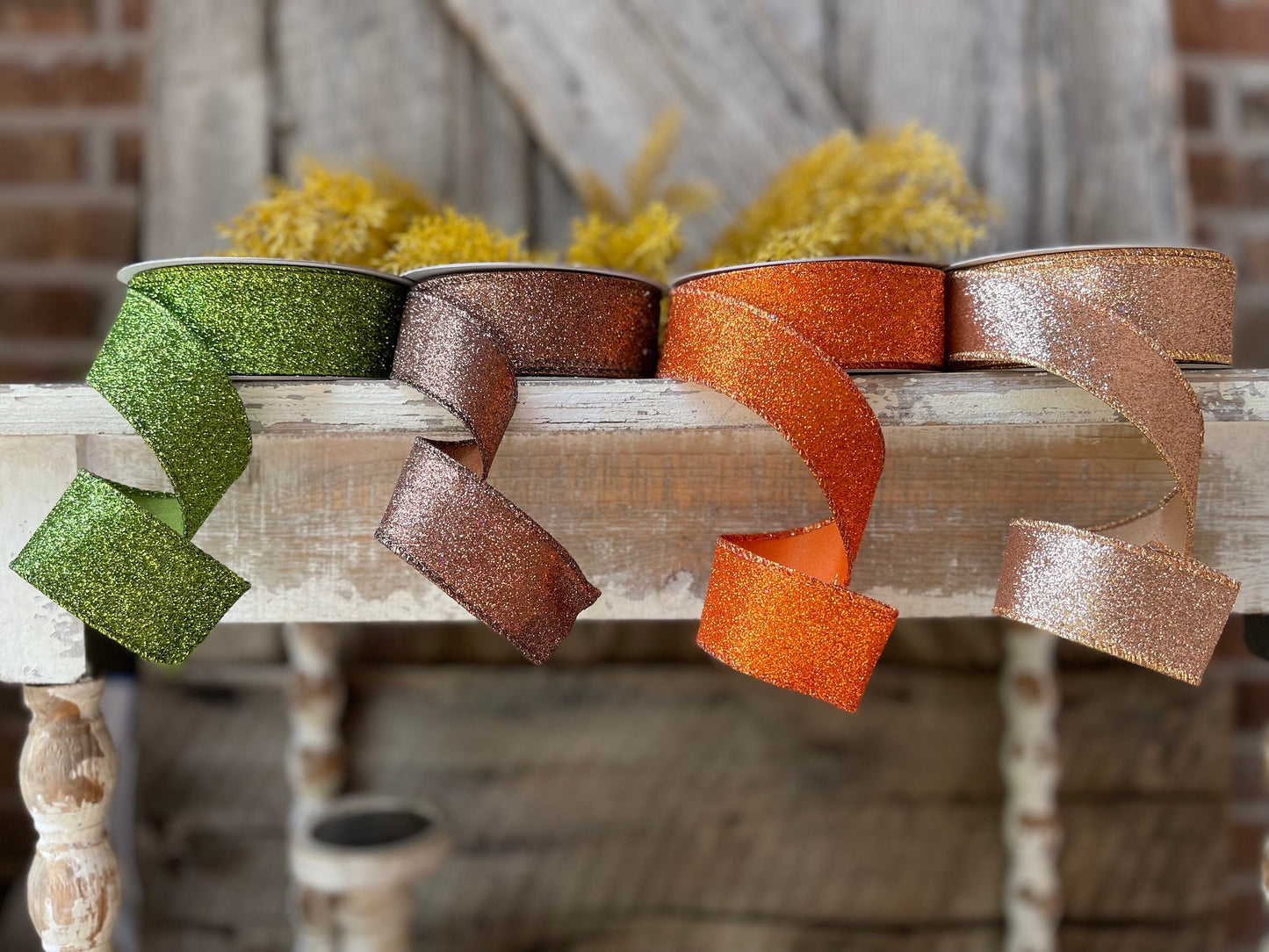 1.5" Fall Diamond Dust Wired Ribbon, Farrisilk Ribbon, Glitter Ribbon