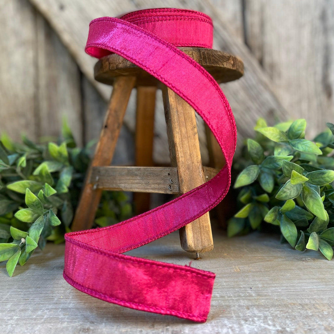 1" Hot Pink Luster Ribbon, wired Ribbon