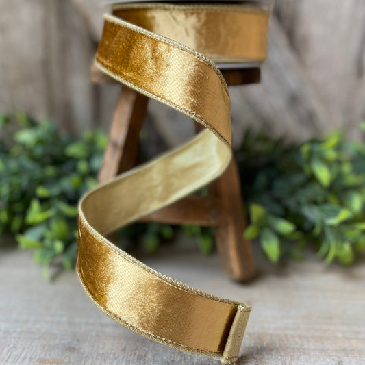 1.5" Gold velvet Ribbon, Farrisilk ribbon, Gold ribbon