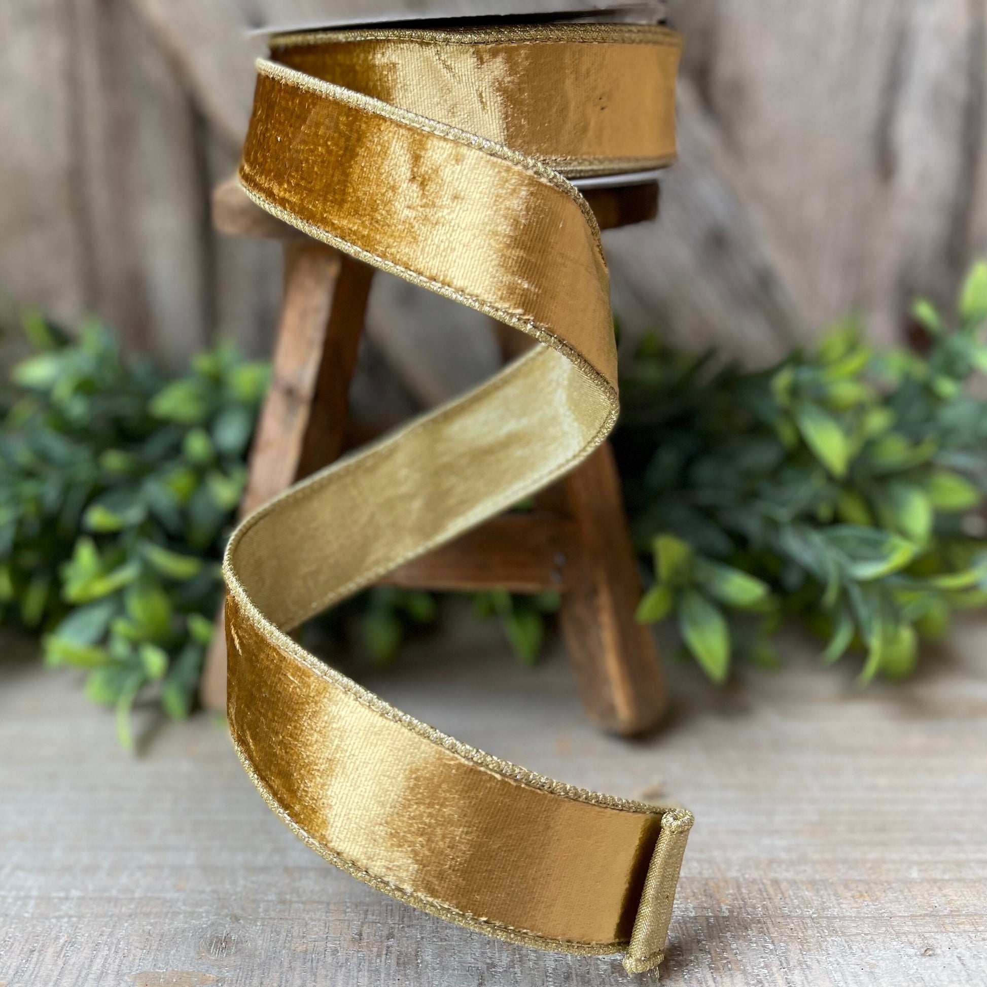 1.5" Gold velvet Ribbon, Farrisilk ribbon, Gold ribbon
